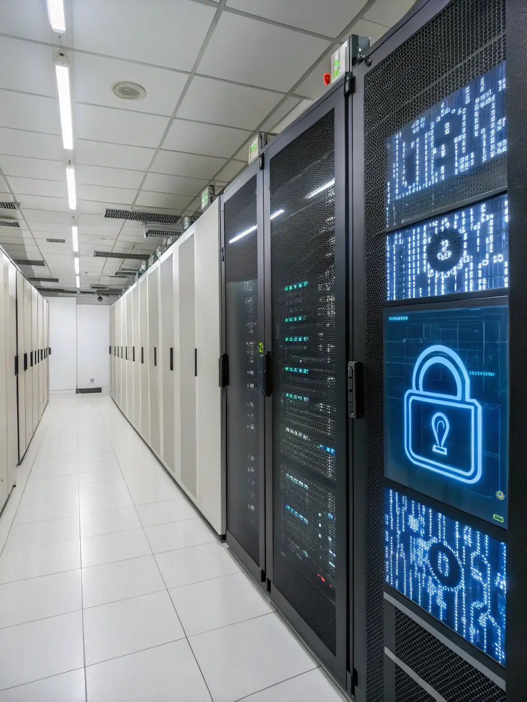 A padlock icon displayed on a server rack, symbolizing secure hosting infrastructure for Nexusslead's clients.